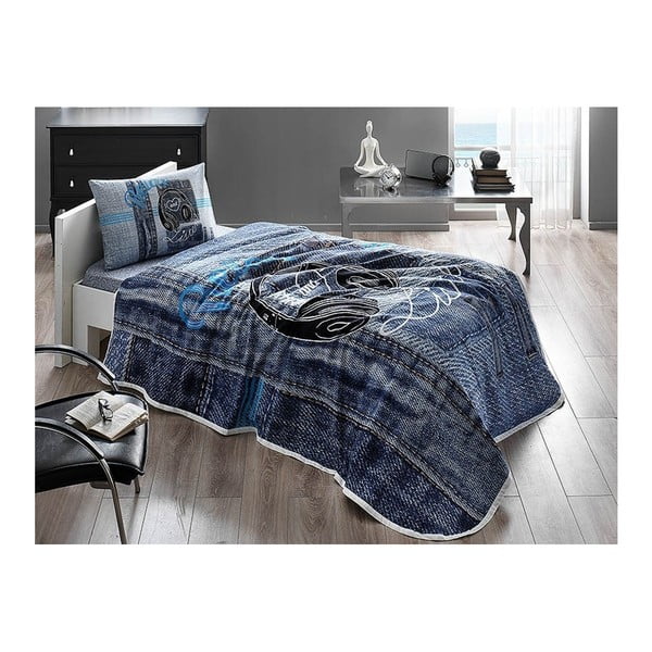 Set pamučnih prekrivača, plahti i jastučnice Listen V1 Plava, 160 x 230 cm