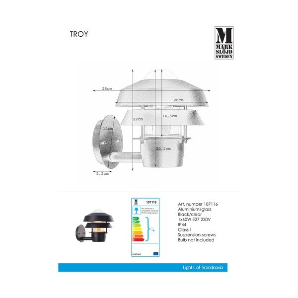 Crna zidna svjetiljka Markslöjd Troy-image-1