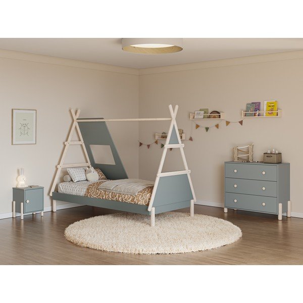 Prljavo zeleni dječji krevet od masivnog bora u obliku kućice s podnicom 90x200 cm Enola – Marckeric-image-1