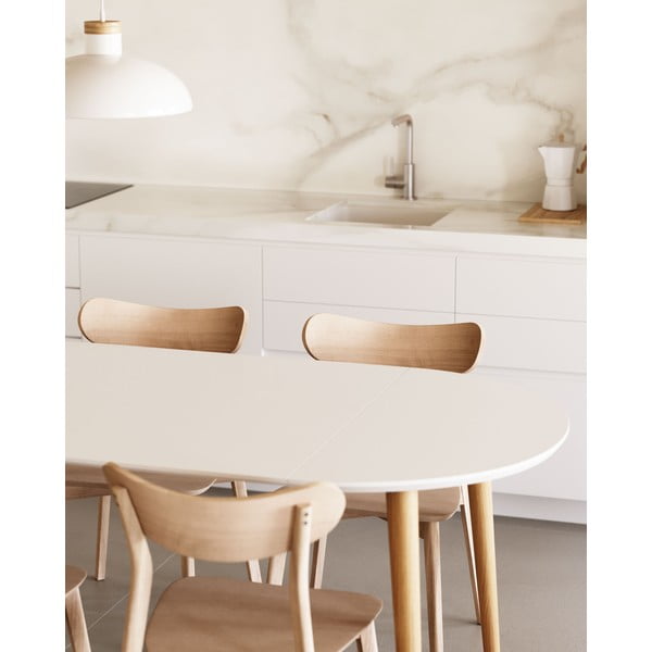 Bijeli okrugli proširiv blagovaonski stol s bijelom pločom stola ø 90 cm Oqui – Kave Home-image-3