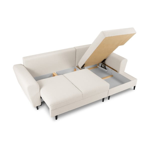 Bež sklopiva/s prostorom za odlaganje kutna garnitura od bouclé tkanine (s desnim kutom/s ležaljkom) Kyoto – Cosmopolitan Design-image-3