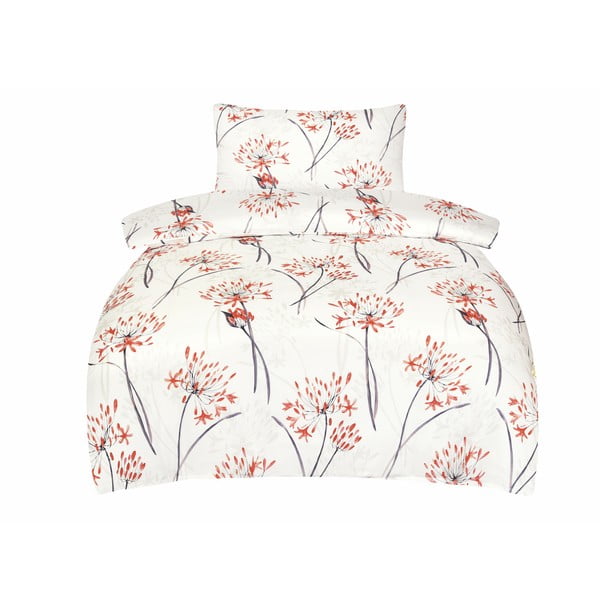 Bijela/narančasta posteljina za krevet za jednu osobu od pamučnog satena 140x200 cm Adeline – My House