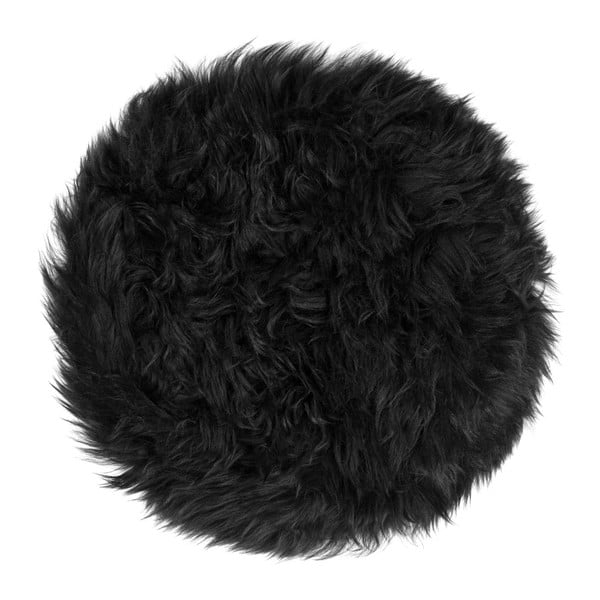 Crni jastuk za sjednje od ovčjeg krzna za Royal Dream Zeland Round stolice, ⌀ 35 cm