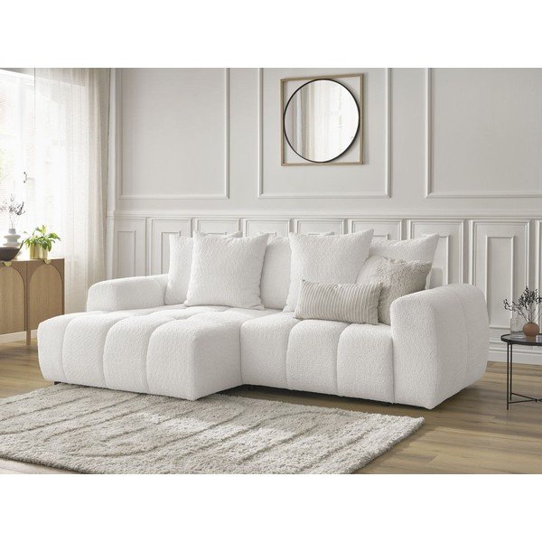 Bijela sklopiva/s prostorom za odlaganje kutna garnitura od bouclé tkanine (s lijevim kutom/s ležaljkom) Roxelane – Bobochic Paris-image-4