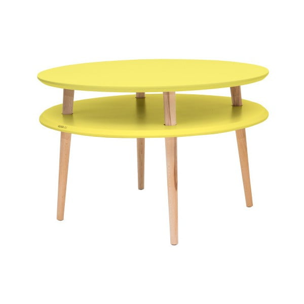 Žuti stolić s prirodnim nogama Ragaba UFO, Ø 70 cm