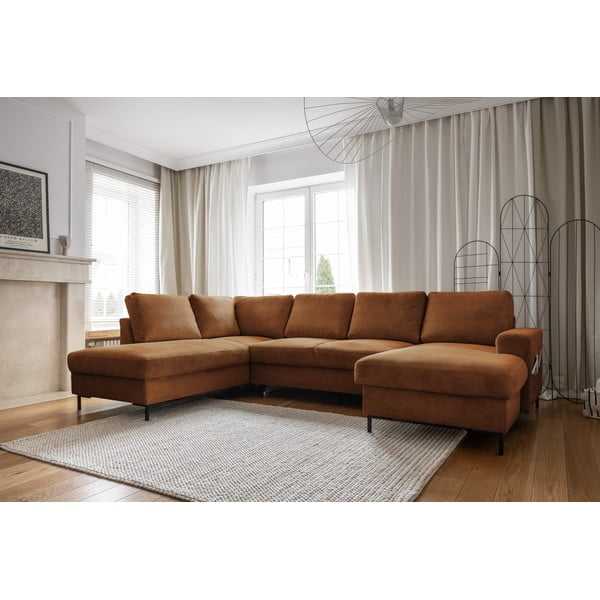 Narančasta/smeđa sklopiva kutna garnitura od samta (s lijevim kutom) Lofty Lilly – Miuform-image-3