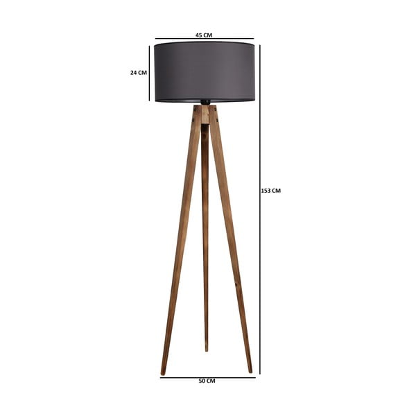 Crna/smeđa stojeća svjetiljka s tekstilnim sjenilom (visina 153 cm) Tripod – Opviq lights-image-2