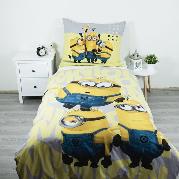 Žuta /siva pamučna dječja posteljina za krevet za jednu osobu 140x200 cm Mimoni All for One – Jerry Fabrics-image-1