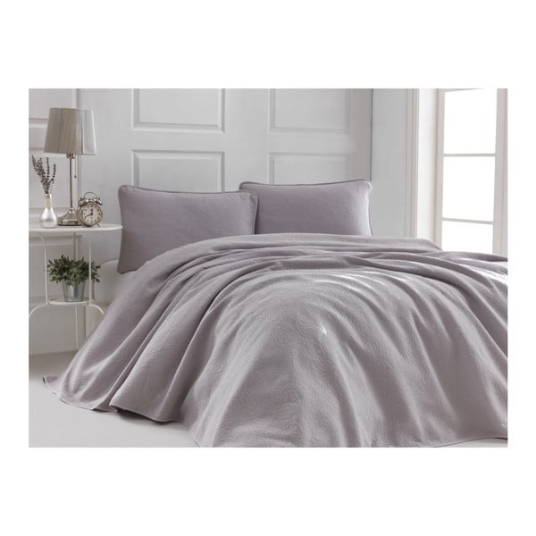 Sivo-ružičasti set pamučnog prekrivača i 2 jastučnice Sal, 220 x 240 cm