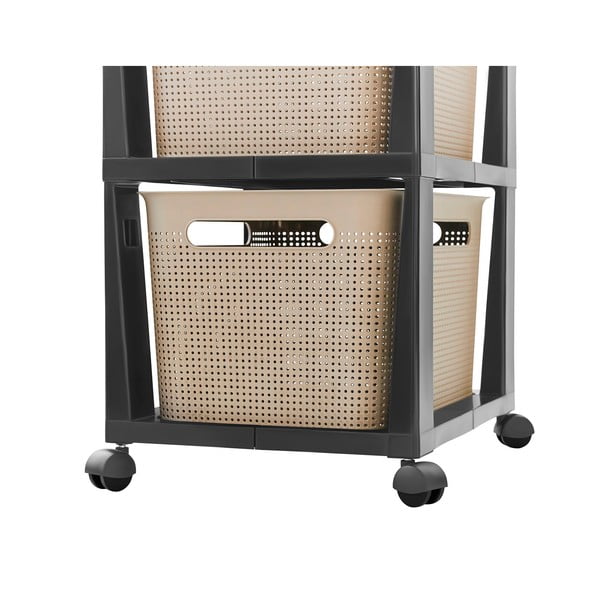 Crno-bež plastični mobilni poličar 30x77 cm Brisen - Rotho-image-2