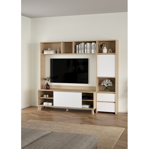 Bijeli/u prirodnoj boji TV set u dekoru hrasta 209x183x48 cm Next – Tvilum-image-1
