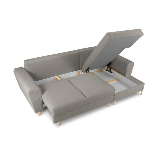 Svijetlo siva sklopiva/s prostorom za odlaganje kutna garnitura od bouclé tkanine (s desnim kutom/s ležaljkom) Kyoto – Cosmopolitan Design-image-3