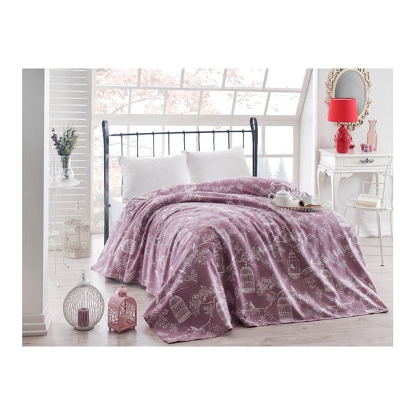 Ružičasti, svijetli pamučni prekrivač preko Girly kreveta za jednu osobu, 140 x 200 cm
