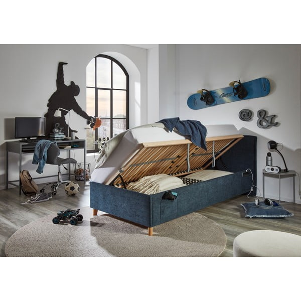 Tamno plavi podstavljeni dječji krevet s prostorom za odlaganje s podnicom 120x200 cm Fun – Meise Möbel-image-4