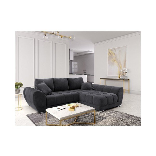 Tamno siva baršunasta kutna garnitura na razvlačenje Windsor & Co Sofas Nuage, desni kut-image-1