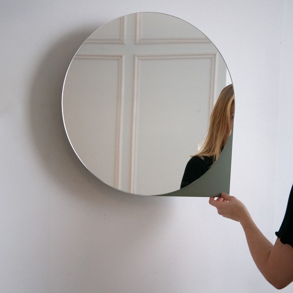 Prljavo zeleni metalni zidni/s ogledalom kupaonski ormarić 55x55 cm Sonnet – Spinder Design-image-2