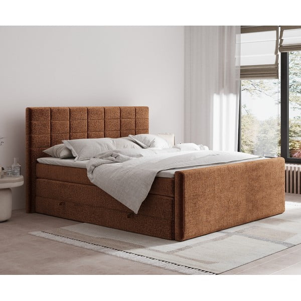 Narančasti boxspring krevet s prostorom za odlaganje 140x200 cm Ava – Maison de Rêve-image-1