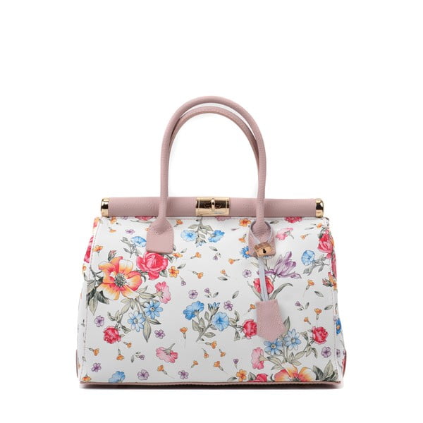 Ružičasto-bijela kožna torbica s cvjetnim motivom Renate Corsi