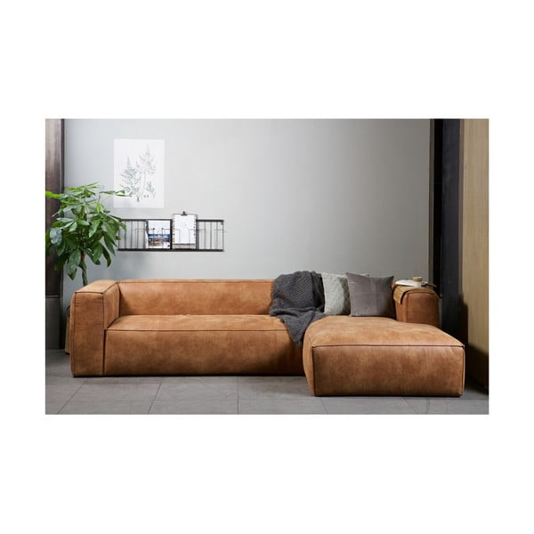 Smeđa kutna garnitura od reciklirane kože WOOOD Bean, desni kut-image-1