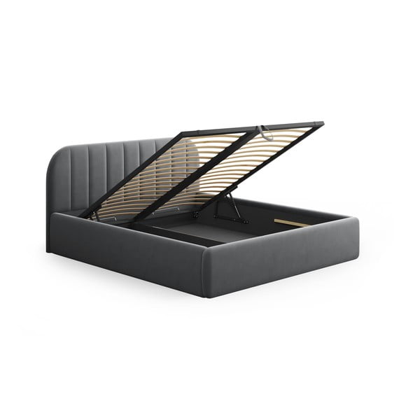 Sivi tapecirani bračni krevet s prostorom za odlaganje s podnicom 140x200 cm Juno – Windsor & Co Sofas-image-4