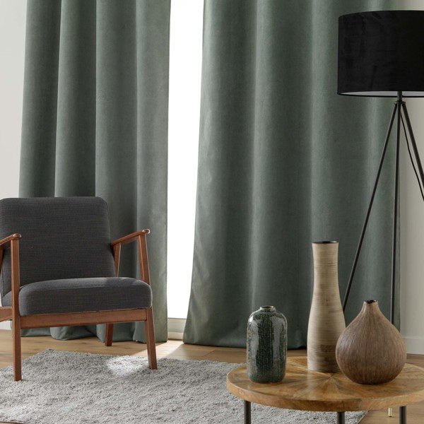 Kaki zelena zavjesa od samta 140x260 cm Olympe – douceur d'intérieur-image-2