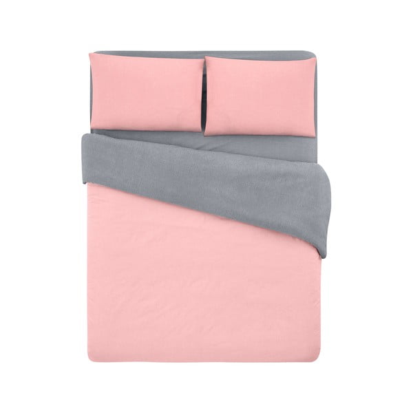 Pamučna posteljina za bračni krevet/s produženom plahtom  u boji lososa/siva 200x220 cm - Mila Home