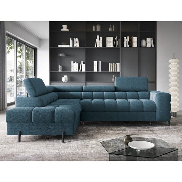 Plava sklopiva/s prostorom za odlaganje kutna garnitura od bouclé tkanine (s lijevim kutom/u obliku slova L) Ferucce – ELTAP-image-1