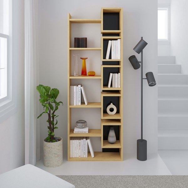 Crna/u prirodnoj boji biblioteka u dekoru hrasta 60x168,5 cm Eladi – Marckeric-image-4