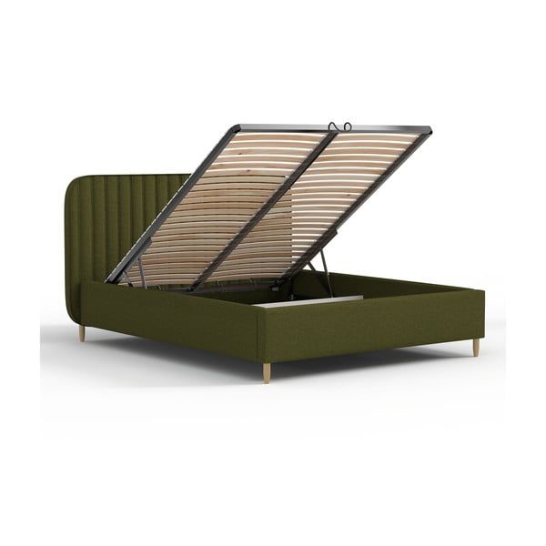Zeleni tapecirani krevet s prostorom za odlaganje s podnicom 120x200 cm Noto – Maison de Rêve-image-3