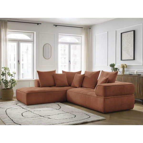 Kutna garnitura od šenila boja terakote (s lijevim kutom/u obliku slova L) Whesley – Bobochic Paris-image-1