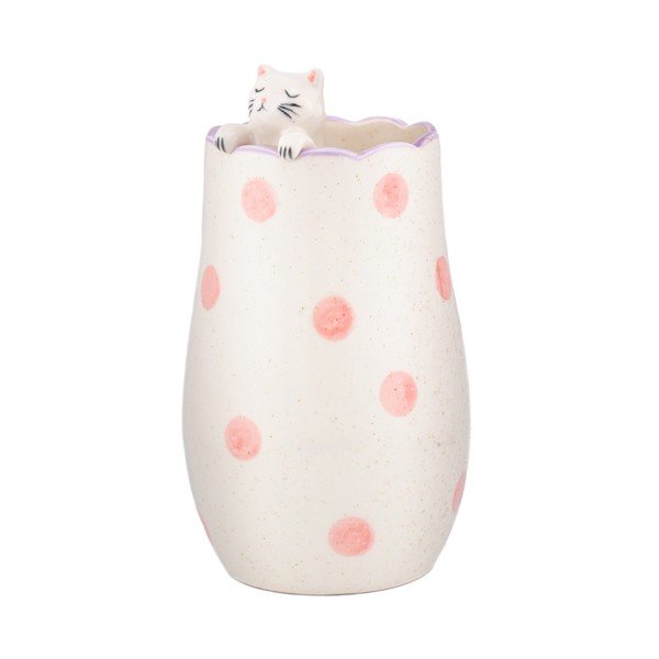 Bijela vaza od dolomita (visina 18 cm) Peeking Cat – Sass & Belle