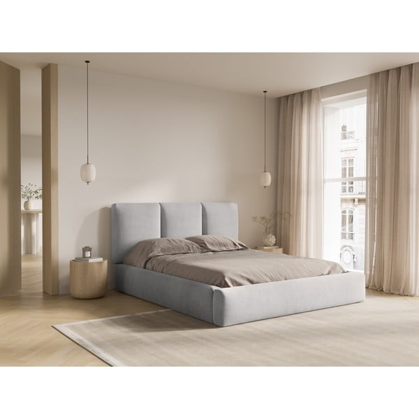 Svijetlo sivi tapecirani bračni krevet s prostorom za pohranu s podnicom 160x200 cm Brody – Mazzini Beds-image-2