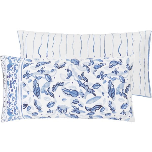 Set od 2 plave dvostrane ukrasne jastučnice od pamučnog satena Westwing Collection Andrea, 40 x 80 cm