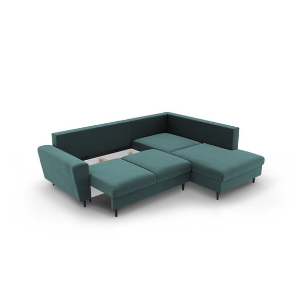 Petrolej zelena baršunasti sklopiva/s prostorom za odlaganje kutna garnitura (s desnim kutom/u obliku slova L) Kyoto – Cosmopolitan Design-image-3