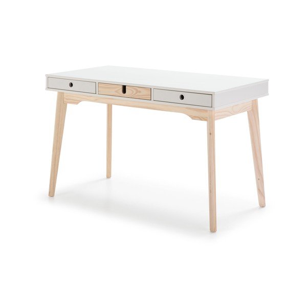 Bijeli radni stol s nogama od borovog drveta Marckeric Kiara-image-2