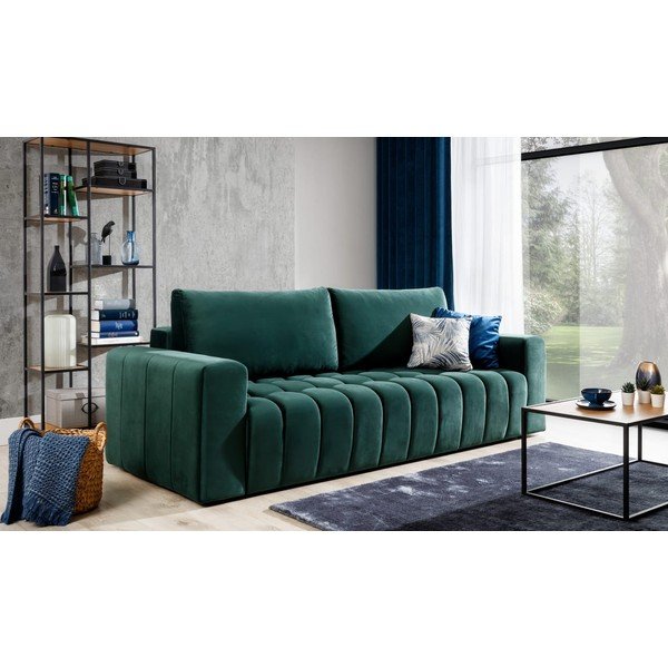 Tamno zelena baršunasti sklopiva/s prostorom za odlaganje sofa 247 cm Lazaro – ELTAP-image-4