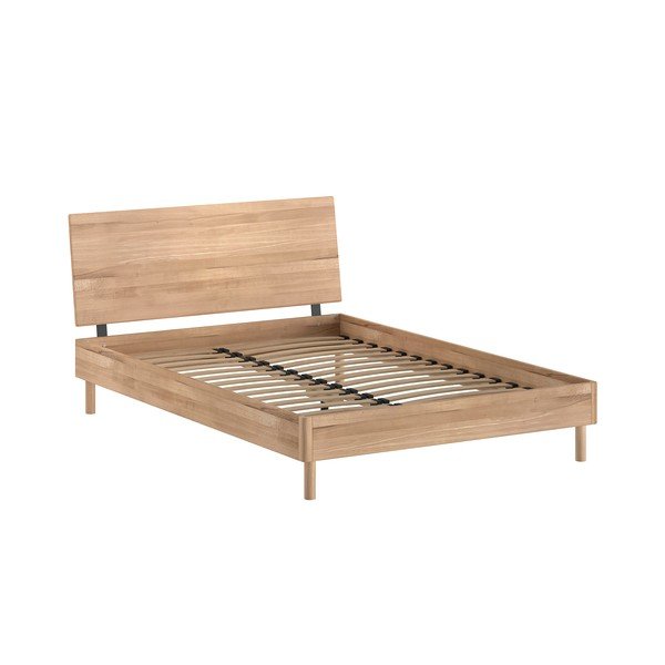 Bračni krevet od punog hrasta s podnicom 140x200 cm u prirodnoj boji Forrest – Vipack