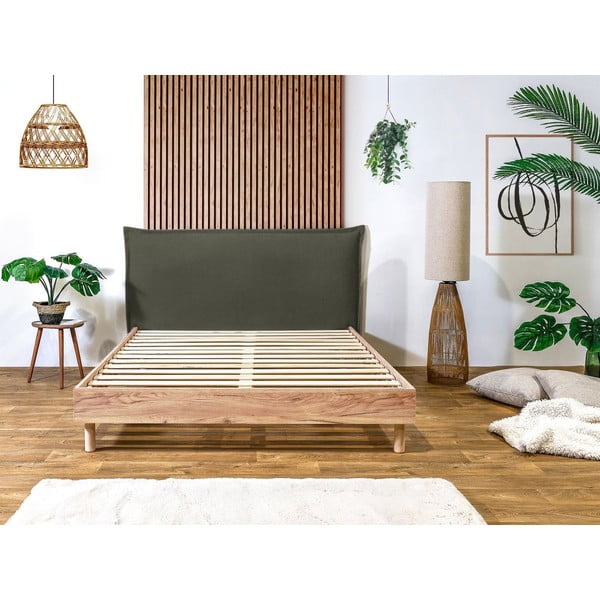 Tamno zeleni/u prirodnoj boji bračni krevet s podnicom 160x200 cm Charlie – Bobochic Paris-image-2