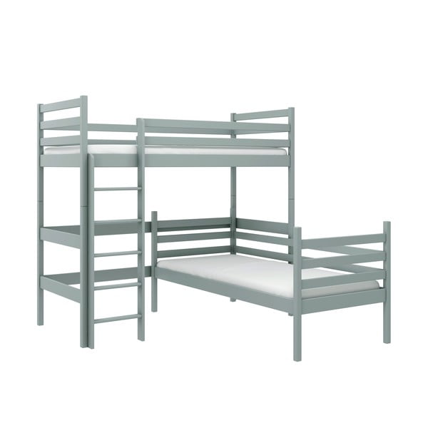 Sivi dječji krevet od borovine na kat 80x180 cm Double - Lano Meble