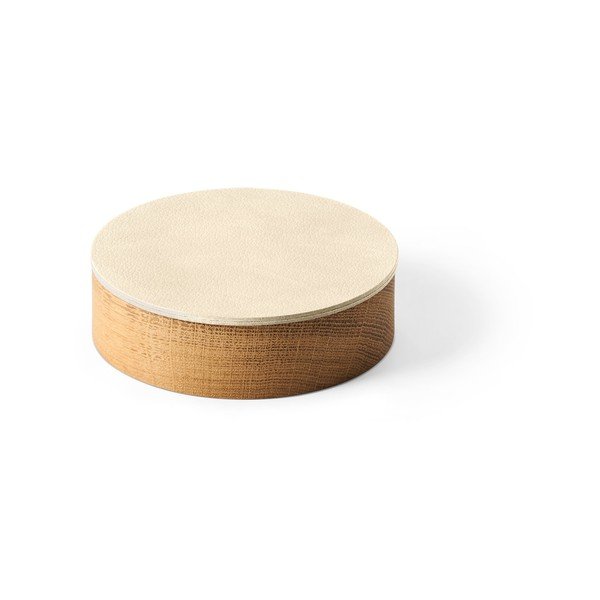 Krem/u prirodnoj boji drvena/od eko kože kutija za pohranu s poklopcem/dekorativna ø 11x3,5 cm Circle Nupo – LIND DNA