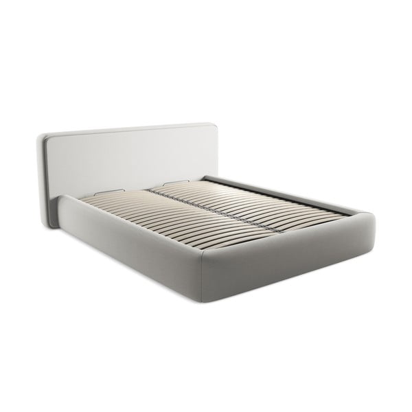 Svijetlo sivi tapecirani bračni krevet s prostorom za odlaganje s podnicom 160x200 cm Kiana – Makamii