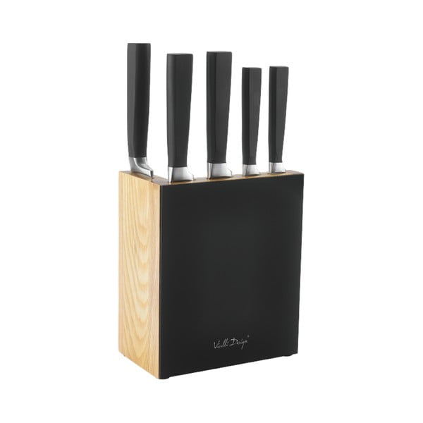 Set od 5 noževa sa crnim postoljem Vialli Design Fino
