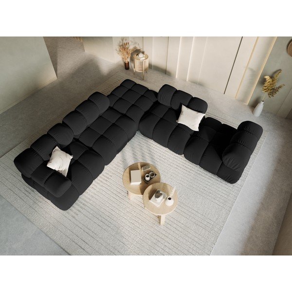 Crna baršunasta modularna sjedeća garnitura (s lijevim kutom) Bellis – Micadoni Home-image-1