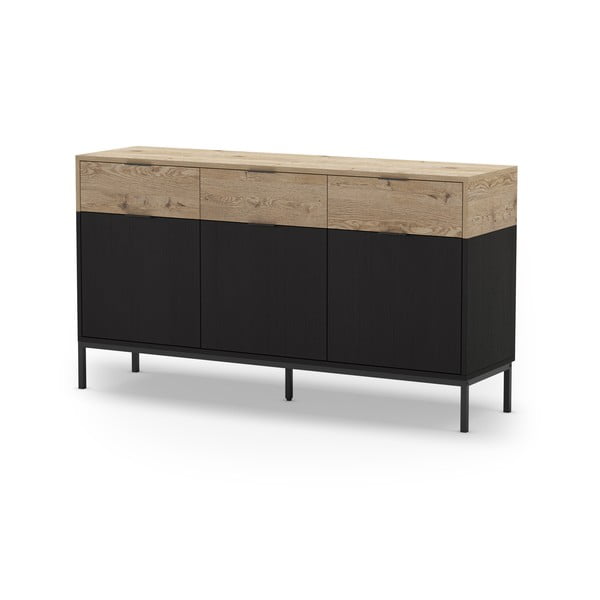 Crna/u prirodnoj boji niska komoda u dekoru hrasta 150x80 cm Marion – Marckeric-image-1