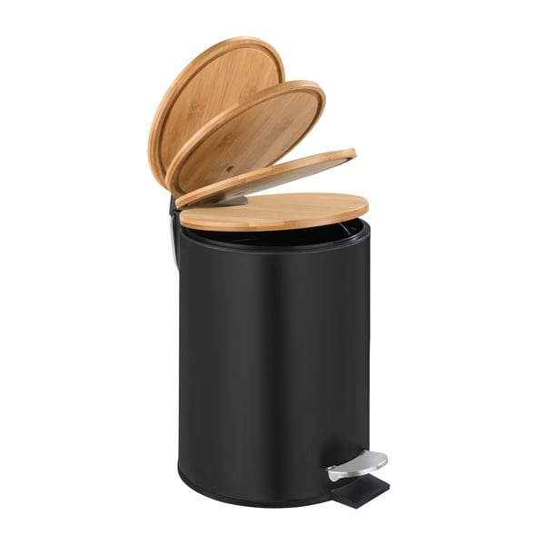 Crna kanta za otpad s poklopcem od bambusa Wenko Tortona, 3 l-image-3