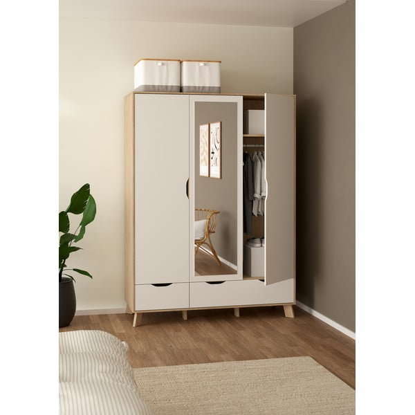 Bijeli/u prirodnoj boji ormar u dekoru hrasta s ogledalom 147x201x58 cm Ikast – Tvilum-image-2