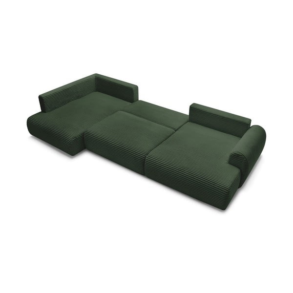 Tamno zelena sklopiva/s prostorom za odlaganje kutna garnitura od samta (s lijevim kutom/u obliku slova "U") Lucien – Bobochic Paris-image-4