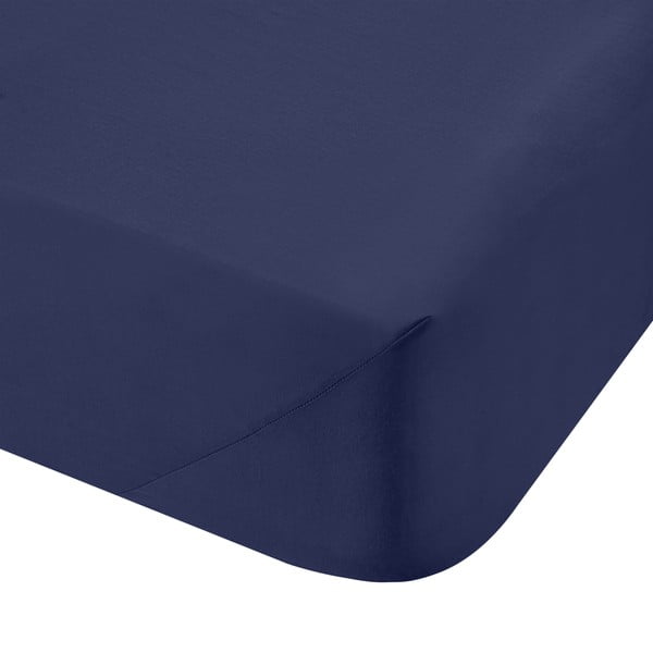 Tamno plava plahta s gumom od pamučnog perkala 90x190 cm Cotton Percale – Bianca