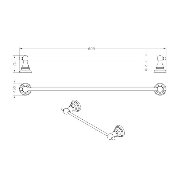 Držač za ručnike od mesinga Sapho Diamond, širine 60 cm-image-2