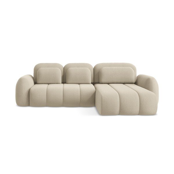 Svjetlo smeđa sklopiva/s prostorom za pohranu kutna garnitura od bouclé tkanine (s desnim kutom/s ležaljkom) Pele – Makamii